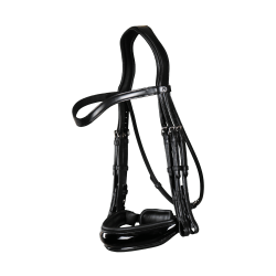 Hoofdstel Dy'on collectie dressuur plat leer Brede Lakneusriem Zwart