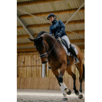 Bridon Dy'on collectie dressuur plat leer Gecombineerde Neusriem Breed Gelakt Witte Voering Zwart