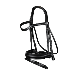 Bridon Dy'on collectie dressuur plat leer gecombineerde neusriem Medium met Pull-Back Zwart