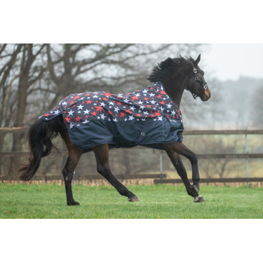 Highneck deken HKM Norwich 600D gladde voering Bleu motif étoiles Highneck deken HKM Norwich 600D gladde voering Bleu motif étoiles