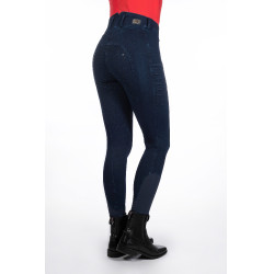 Damesbroek Aruba Denim full grip siliconen HKM Donkerblauw