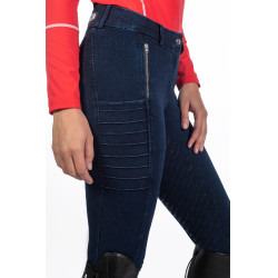 Damesbroek Aruba Denim full grip siliconen HKM Donkerblauw