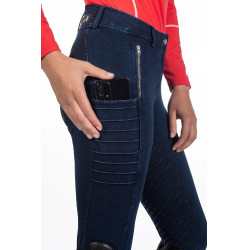 Damesbroek Aruba Denim full grip siliconen HKM Donkerblauw