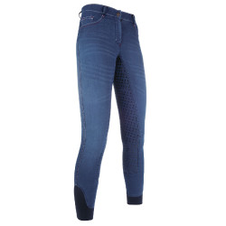 Zomerbroek Denim Easy 3/4 siliconen HKM Spijkerblauw Zomerbroek Denim Easy 3/4 siliconen HKM Spijkerblauw