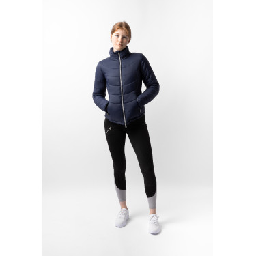 Gewatteerde paardrijjas Horze Astrid dames Polaireblauw Marineblauw