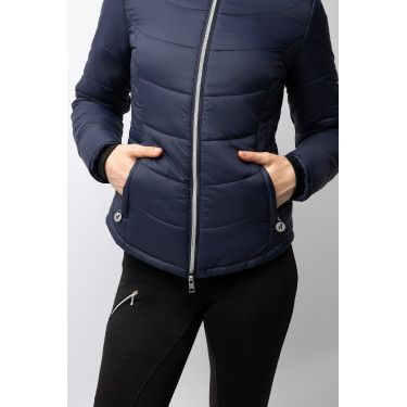 Gewatteerde paardrijjas Horze Astrid dames Polaireblauw Marineblauw