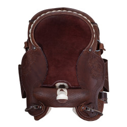 Westernzadel Lakota met ronde rok, gegraveerd en met zilverdraad Bruin