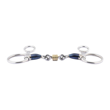 Mors Baucher Jump'In dubbel gebroken Blue Steel met koperen ringen Mors Baucher Jump'In dubbel gebroken Blue Steel met koperen ringen