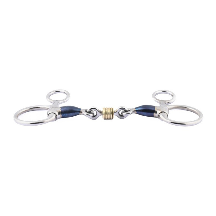 Mors Baucher Jump'In dubbel gebroken Blue Steel met koperen ringen