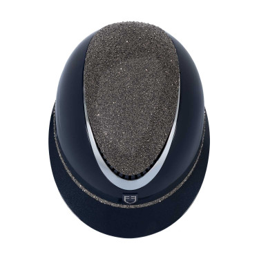 Luxe helm met brede klep en strass goedgekeurd volgens EN 1384-2023 Equestro Marine / zilver Blauw