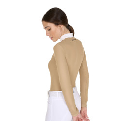 Wedstrijdpolo Dames Lange Mouwen met Knopen Equestro Beige Wedstrijdpolo Dames Lange Mouwen met Knopen Equestro Beige