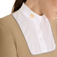 Wedstrijdpolo Dames Lange Mouwen met Mesh Inzetstukken Equestro Beige