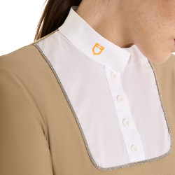Wedstrijdpolo Dames Lange Mouwen met Mesh Inzetstukken Equestro Beige Wedstrijdpolo Dames Lange Mouwen met Mesh Inzetstukken Equestro Beige