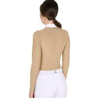 Wedstrijdpolo Dames Lange Mouwen met Strass Equestro Beige Wedstrijdpolo Dames Lange Mouwen met Strass Equestro Beige