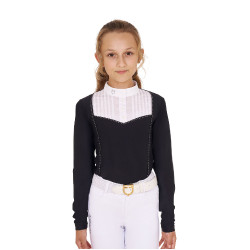 Wedstrijdpolo Meisje met Strass Equestro Zwart