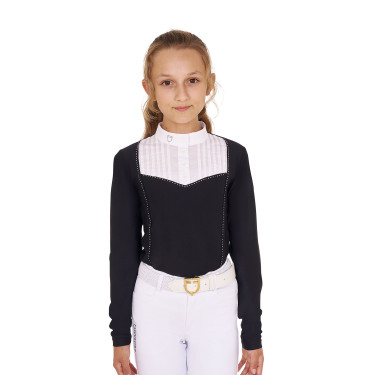 Wedstrijdpolo Meisje met Strass Equestro Zwart