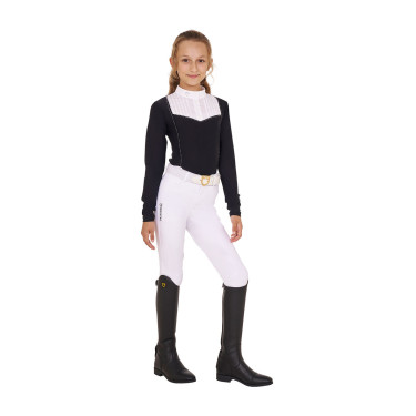 Wedstrijdpolo Meisje met Strass Equestro Zwart
