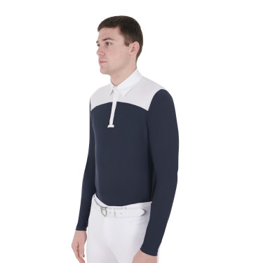 Wedstrijdpolo Heren Lange Mouwen met Knopen Equestro Wit / marineblauw