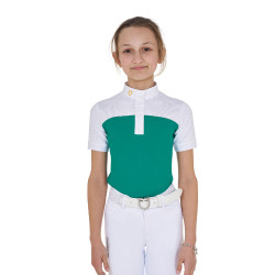 Meisjeswedstrijdpolo met Korte Mouwen en Knopen met Mesh Equestro Oceaanblauw Groen