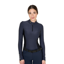 Dames Trainingspolo Lange Mouwen Equestro Marineblazer Marineblauw