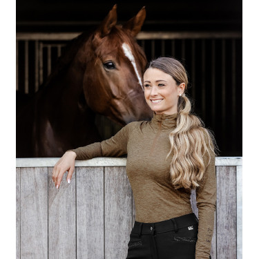 Functioneel ELT Milano T-shirt met rits Cappuccino melange Bruin