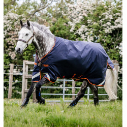 Horseware Rambo Original 100g deken met Leg Arches Marine / oranje Blauw Horseware Rambo Original 100g deken met Leg Arches Marine / oranje Blauw