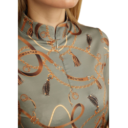 Damespolo met lange mouwen Montar Haily bridle print Stofgroen Damespolo met lange mouwen Montar Haily bridle print Stofgroen