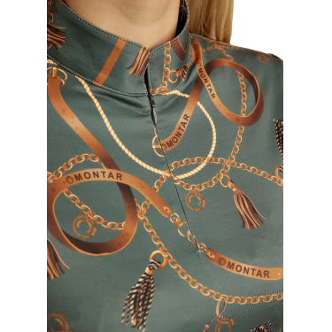 Damespolo met lange mouwen Montar Haily bridle print Groene speld