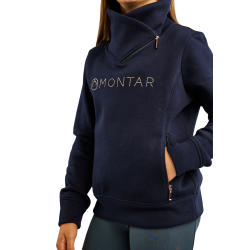 Sweatshirt Montar MoNaja Junior zijsluiting kristallen rosegoud Marine Marineblauw