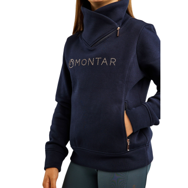 Sweatshirt Montar MoNaja Junior zijsluiting kristallen rosegoud Marine Marineblauw