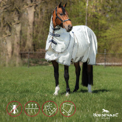 Vliegendeken Horseware Rambo Optimo Supreme Summer Sheet Plus CarreauxMarine / gris orage / argent Motieven