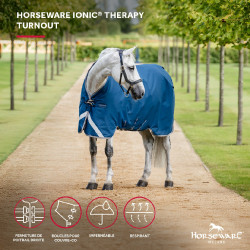 Horseware Ionic Therapy Turnout 100g deken Bleu imperial / argent /Marine Blauw Horseware Ionic Therapy Turnout 100g deken Bleu imperial / argent /Marine Blauw