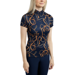 Damespolo met korte mouwen Montar Haily Bridle print Marine Marineblauw