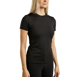 T-shirt van tricot met korte mouwen Montar MoStella lasergedrukt logo dames Zwart