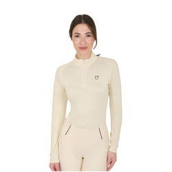 Dames nauwsluitende basislaag met lange mouwen in technisch stof Equestro Antiek wit / bruin Dames nauwsluitende basislaag met lange mouwen in technisch stof Equestro Antiek wit / bruin