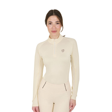 Dames nauwsluitende basislaag met lange mouwen in technisch stof Equestro Antiek wit / bruin Dames nauwsluitende basislaag met lange mouwen in technisch stof Equestro Antiek wit / bruin