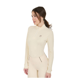 Dames nauwsluitende basislaag met lange mouwen in technisch stof Equestro Antiek wit / bruin Dames nauwsluitende basislaag met lange mouwen in technisch stof Equestro Antiek wit / bruin