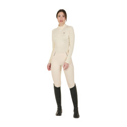 Dames nauwsluitende basislaag met lange mouwen in technisch stof Equestro Antiek wit / bruin Dames nauwsluitende basislaag met lange mouwen in technisch stof Equestro Antiek wit / bruin