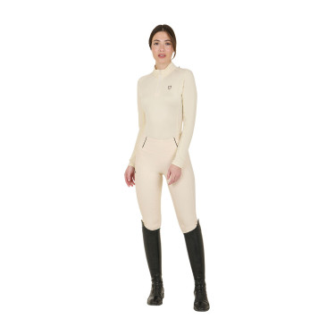 Dames nauwsluitende basislaag met lange mouwen in technisch stof Equestro Antiek wit / bruin Dames nauwsluitende basislaag met lange mouwen in technisch stof Equestro Antiek wit / bruin