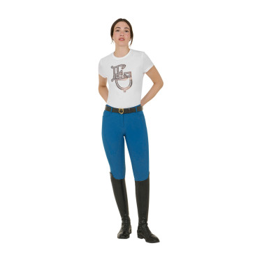 Strakke damesbroek met grip met logo Zenda Equestro Koraalblauw
