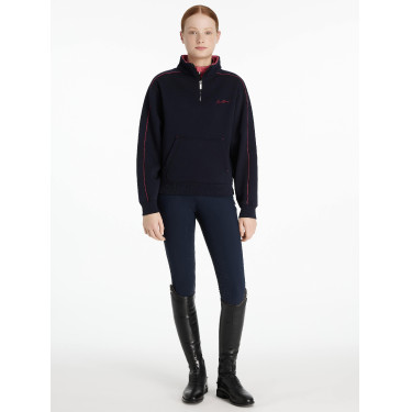 LeMieux trui met rits, Kate Young Rider kwart model Marine / cranberry Marineblauw