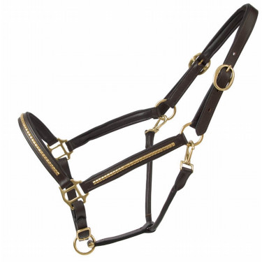 Leren halster clincher T van T Donker Havana / geel Bruin