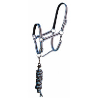 Synthetisch halster met voering + gevlochten Amerikaanse lijn T de T Grijs / zwart