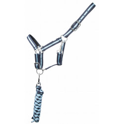 Synthetisch halster met voering + gevlochten Amerikaanse lijn T de T Marine / lichtblauw