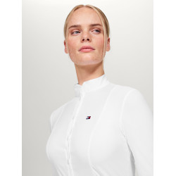 Wedstrijdpolo Tommy Hilfiger Equestrian New Jersey met lange mouwen voor dames Optisch wit