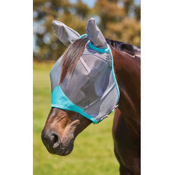 Weatherbeeta ComFiTec Deluxe Fijnmazig Vliegenmasker met oren Grijs / turquoise