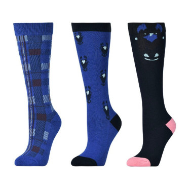 Kindersokken Dublin per 3 Peekaboe-pony korenbloemblauw Kindersokken Dublin per 3 Peekaboe-pony korenbloemblauw