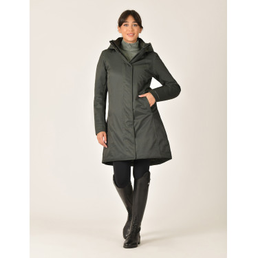 Lange waterdichte WeatherBeeta damesjas Middernachtgroen