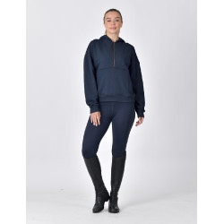 Dublin fleece-trui met capuchon, dames, 1/4-rits Marine Marineblauw