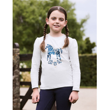 Kinder T-shirt met lange, pofmouwen Dublin Poppy Wit schimmel / Noordse pony Kinder T-shirt met lange, pofmouwen Dublin Poppy Wit schimmel / Noordse pony